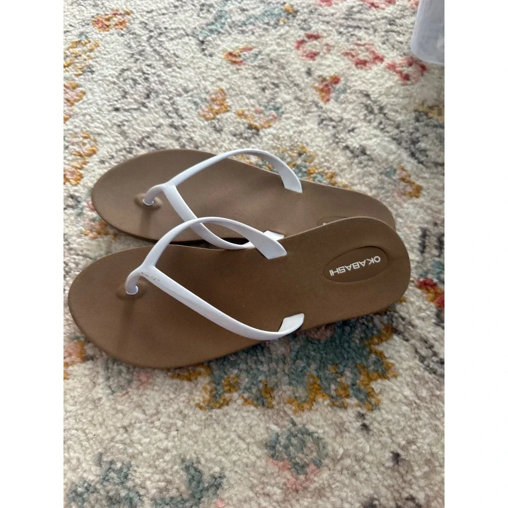 Okabashi Kids Flip Flop Sandals Brown White Thong Sandals Size‎ 6 Made in USA